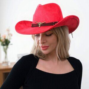 Western Cowboy Sueded Hat Wide Brim NWT Red for Women